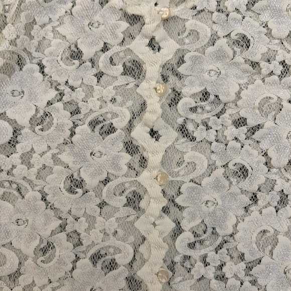 White Lace Mock Neck Button Up Blouse - Picture 3 of 15